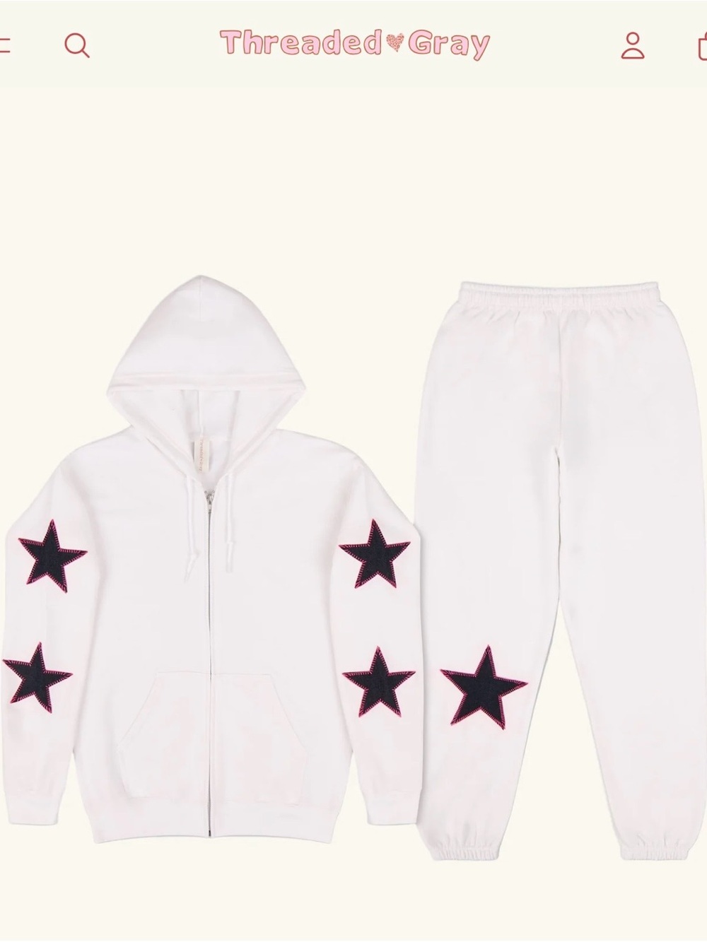 Threaded Gray - White Denim Star Zip Up Set